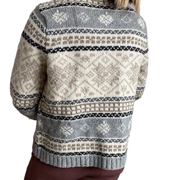 Vintage 90s Womens Eddie Bauer Fair Isle Nordic Lambswool Hippy Cardigan Sz M - Picture 3 of 8